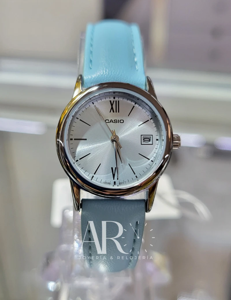 Reloj Casio Ltp-v002l-2b3 En Cuero para Mujer