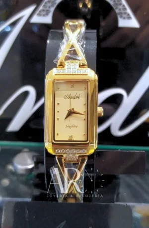 Reloj André cuadro cuadrado dorado piedras romano